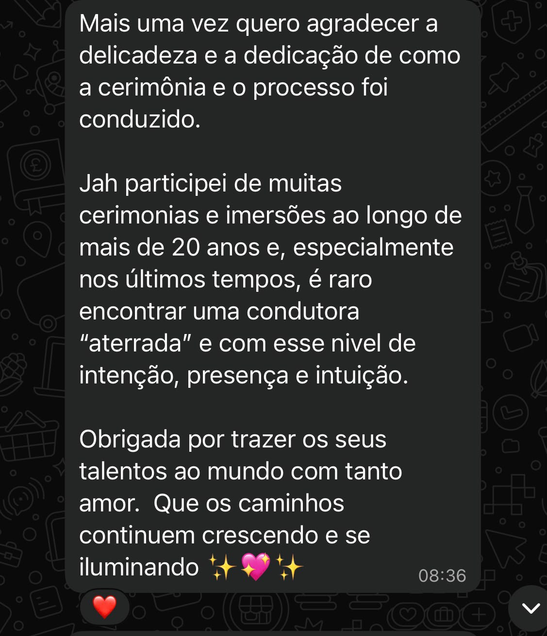 Depoimento original recebido pelo WhatsApp