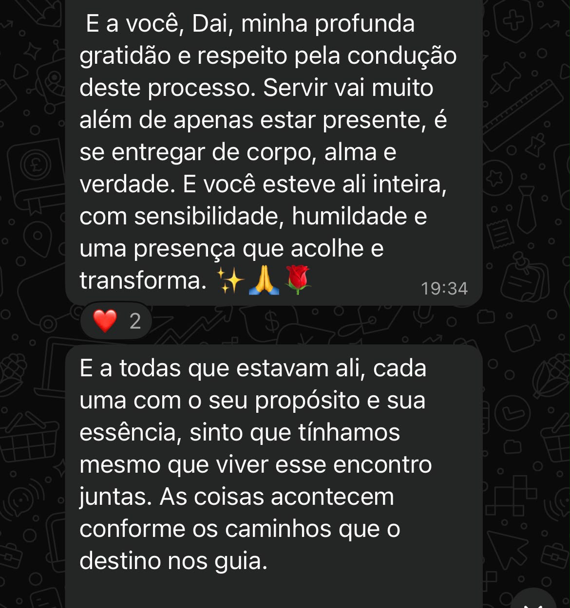 Depoimento original recebido pelo WhatsApp